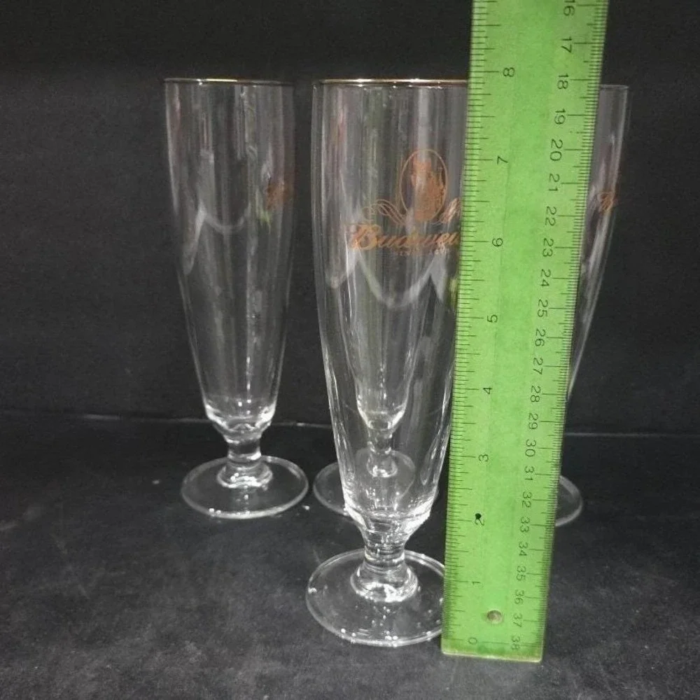 Budweiser Clydesdales Pilsner Glasses, Set of 4, Gold Rimmed Stemware, Drinkware